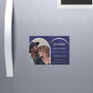 Blauw wit foto boog bruiloft Save the Date kaart Magnetische Uitnodiging