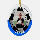 Blauw Wit Foto Voetbal One Sided Keramisch Ornament (Rechts)