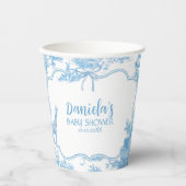 Blauw-wit Frans Toile de Jouy Baby shower Papieren Bekers (Voorkant)