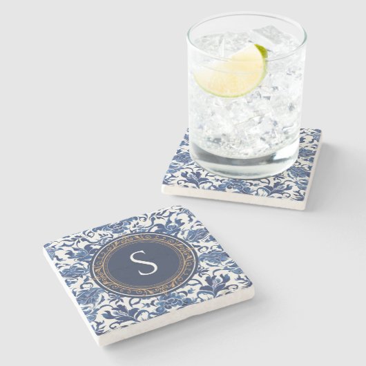 Blauw-wit Franse Toile Chinoiserie Stenen Onderzetter (Zijkant)