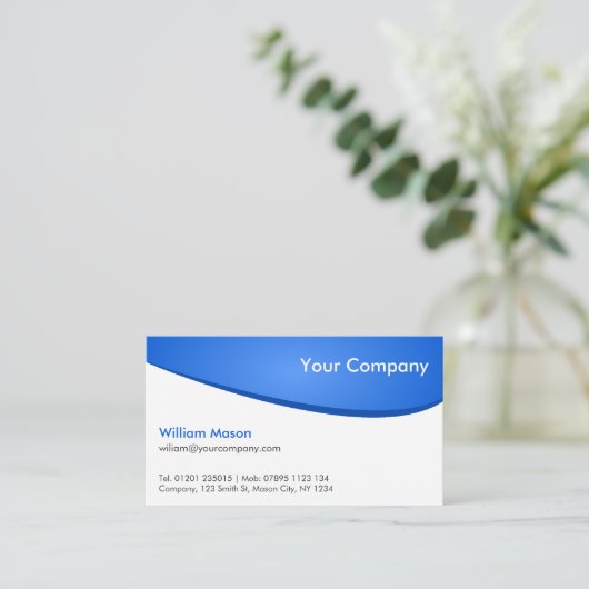 Blauw wit gebogen, professioneel Visitekaartje (Staand voorkant)