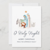 Blauw & Wit Geboorte Religieuze Kerstmis Feestdagenkaart (Voorkant)