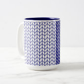 BLAUW & WIT GEBREID Marineblauw Tweekleur Mok (Voorkant links)