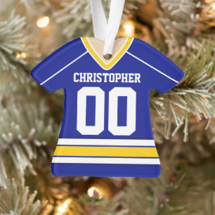 Blauw/wit/geel Aangepaste Hockey Jersey Ornament