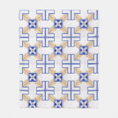 Blauw Wit Geel Azulejo Portugees Tegels Patroon Fleece Deken (Voorkant)