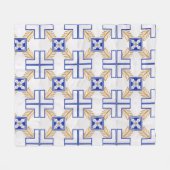 Blauw Wit Geel Azulejo Portugees Tegels Patroon Fleece Deken (Voorkant (Horizontaal))