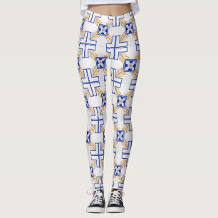 Blauw Wit Geel Azulejo Portugees Tegels Patroon Leggings