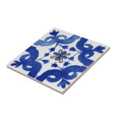 Blauw Wit Geel Bloemen Mediterrane Waterverf Tegeltje (Zijkant)