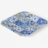 Blauw, wit & geel bloemig mediterraan patroon papieren bordje (Gebogen)