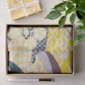 Blauw Wit Geel Japans Kimono Bloemen Decoupage Tissuepapier (Geschenk)