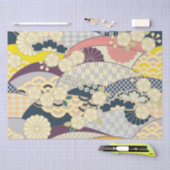 Blauw Wit Geel Japans Kimono Bloemen Decoupage Tissuepapier (Craft)