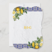 Blauw Wit Geel Mediterraan Tegel Citroen Bruiloft Kaart (Achterkant)