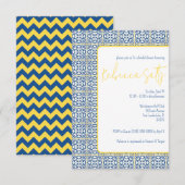 Blauw Wit Geel Mediterraan Tegel Vrijgezellenfeest Kaart (Voorkant / Achterkant)