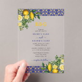 Blauw Wit Geel Mediterraans Tegel Citroen Bruiloft Acryl Uitnodigingen (Insitu (Draagbaar))