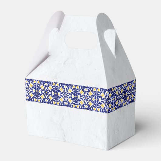 Blauw Wit Geel Mediterraans Tegel Citroen Bruiloft Bedankdoosjes (Achterkant)