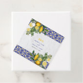 Blauw Wit Geel Mediterraans Tegel Citroen Bruiloft Bedankjes Labels (In situ)