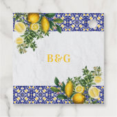 Blauw Wit Geel Mediterraans Tegel Citroen Bruiloft Bedankjes Labels (Achterkant)