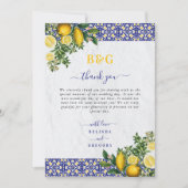 Blauw Wit Geel Mediterraans Tegel Citroen Bruiloft Bedankkaart (Voorkant)