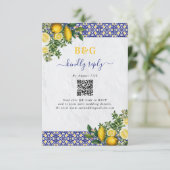 Blauw Wit Geel Mediterraans Tegel Citroen Bruiloft Informatiekaartje (Staand voorkant)