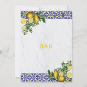 Blauw Wit Geel Mediterraans Tegel Citroen Bruiloft Kaart (Achterkant)