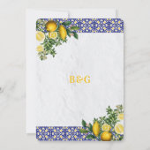 Blauw Wit Geel Mediterraans Tegel Citroen Bruiloft Kaart (Achterkant)