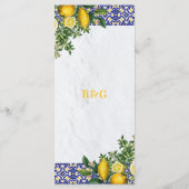 Blauw Wit Geel Mediterraans Tegel Citroen Bruiloft Menu (Achterkant)