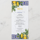 Blauw Wit Geel Mediterraans Tegel Citroen Bruiloft Menu (Voorkant)