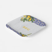 Blauw Wit Geel Mediterraans Tegel Citroen Bruiloft Papieren Bordje (Gebogen)