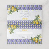 Blauw Wit Geel Mediterraans Tegel Citroen Bruiloft Plaatskaartje (Buitenkant ongevouwen)