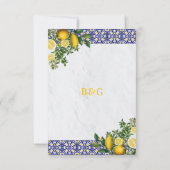 Blauw Wit Geel Mediterraans Tegel Citroen Bruiloft RSVP Kaartje (Achterkant)