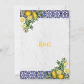 Blauw Wit Geel Mediterraans Tegel Citroen Bruiloft Save The Date (Achterkant)
