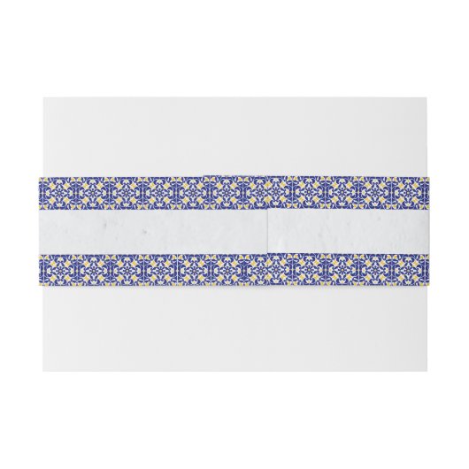 Blauw Wit Geel Mediterraans Tegel Citroen Bruiloft Uitnodigingen Wikkel (Achterkant Voorbeeld)