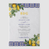 Blauw Wit Geel Mediterraans Tegel Citroen Bruiloft Vellum Uitnodigingen (Voorkant)