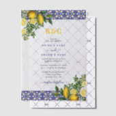 Blauw Wit Geel Mediterraans Tegel Citroen Bruiloft Vellum Uitnodigingen (Offset (Uitnodiging))