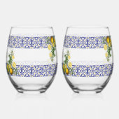 Blauw Wit Geel Mediterraans Tegel Citroen Bruiloft Wijnglas Zonder Voet (Links)