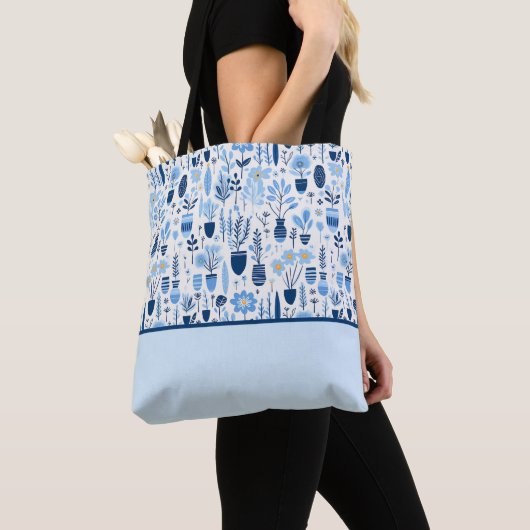 Blauw, wit, geel Plant, kleurblok Tote Bag (Dichtbij)