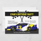 Blauw Wit Geel Race Auto Verjaardagsfeest Kaart (Voorkant)