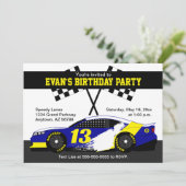 Blauw Wit Geel Race Auto Verjaardagsfeest Kaart (Staand voorkant)