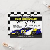 Blauw Wit Geel Race Auto Verjaardagsfeest Kaart (Voorkant / Achterkant in situ)