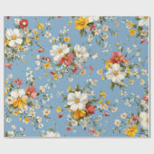Blauw Wit Geel Rood Ditsy Bloem Pastel Boho 70s Cadeaupapier (Vlak)