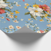 Blauw Wit Geel Rood Ditsy Bloem Pastel Boho 70s Cadeaupapier (Hoek)