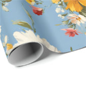 Blauw Wit Geel Rood Ditsy Bloem Pastel Boho 70s Cadeaupapier (Rol Hoek)