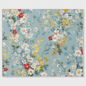 Blauw Wit Geel Rood Ditsy Bloem Pastel Boho 70s Cadeaupapier (Vlak)