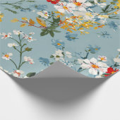Blauw Wit Geel Rood Ditsy Bloem Pastel Boho 70s Cadeaupapier (Hoek)