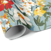 Blauw Wit Geel Rood Ditsy Bloem Pastel Boho 70s Cadeaupapier (Rol Hoek)