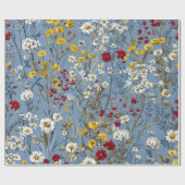 Blauw Wit Geel Rood Ditsy Bloem Pastel Boho 70s Cadeaupapier (Vlak)