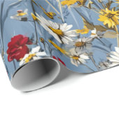 Blauw Wit Geel Rood Ditsy Bloem Pastel Boho 70s Cadeaupapier (Rol Hoek)