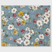 Blauw Wit Geel Rood Ditsy Bloem Pastel Boho 70s Cadeaupapier (Vlak)