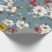 Blauw Wit Geel Rood Ditsy Bloem Pastel Boho 70s Cadeaupapier (Hoek)