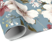 Blauw Wit Geel Rood Ditsy Bloem Pastel Boho 70s Cadeaupapier (Rol Hoek)